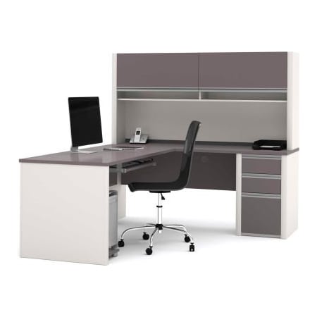 Bestar Bestar L Desk with Hutch & Pedestal - 71"- Slate & Sandstone - Connexion Series 93859-1559